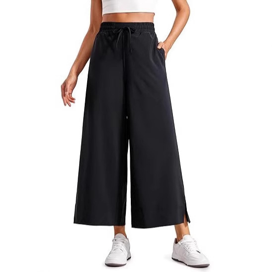 European and American Cross-Border Women's Yoga Pants Wide-Leg Drawstring Loose Comfortable Casual Pajamas Cropped Pants Sports Pants with Pockets