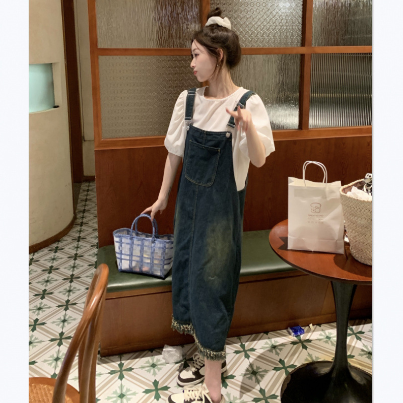 2026 New Summer Fresh Style Denim Suspender Dress for Women, French Slim-Fit Tea Break Dress, Mid-Length Dress