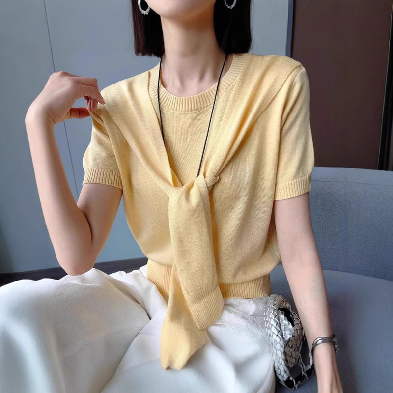 Fashionable and Stylish Shawl Collar Knit Sweater 2025 Summer Comfortable Versatile Slimming Women's Top