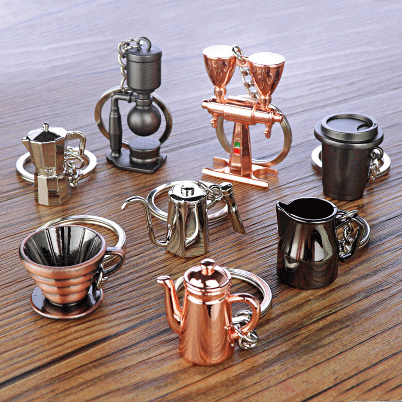 3D coffee key chain metal car key pendant coffee appliance key chain store commemorative gift customization