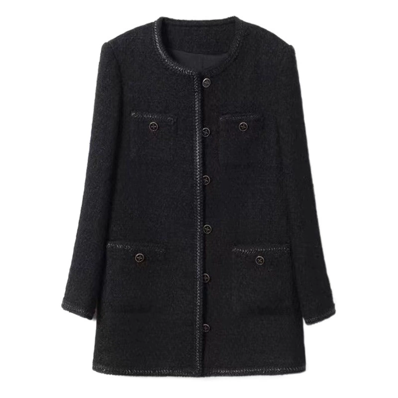 Женское длинное черное маленькое ароматное ветровка больших размеров, женское осенне-зимнее модное облегающее пальто высокого класса для пухленьких девочек, 200 кг