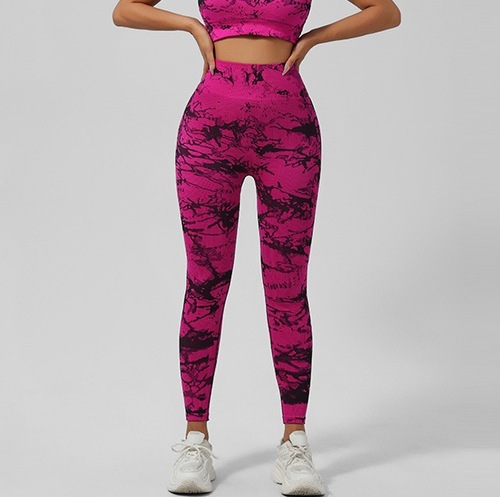Cross-border seamless tie-dye yoga pants with high waist and buttock-lifting for women, lightweight fitness and sports pants.