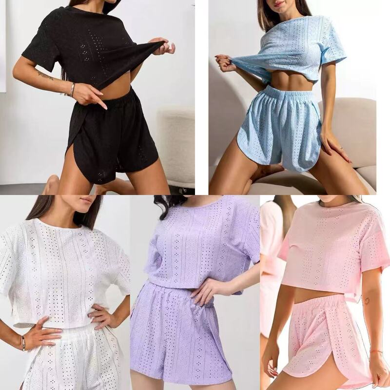 2026 Cross-Border European and American Summer New Hot-Selling Comfortable Loose Short-Sleeved Shorts Pajamas Two-Piece Set Cross-Border Home Wear 2026 Cross-Border European and American Summer New Hot-Selling Comfortable Loose Short-Sleeved Shorts Pajamas Two-Piece Set Cross-Border Home Wear