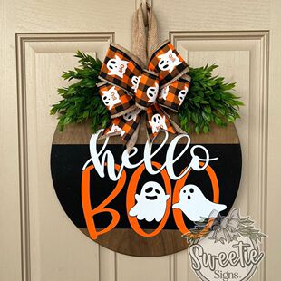 Cross-border New Halloween White Ghost BOO Creative Door Plate High Sense Decorative Wooden Craft Pendant