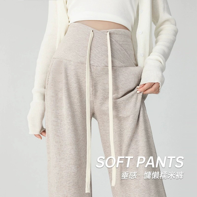 Maternity Pants for Spring and Autumn, Comfortable and Non-Restrictive, Low-Waist Drawstring Wide-Leg Pants, Slim Fit, No Belly Support, Long Pants for Pregnancy