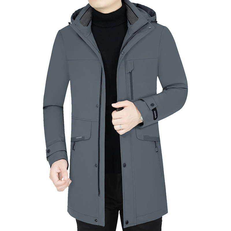 2024 chaqueta de plumón de ganso blanco de invierno gruesa y cálida chaqueta de longitud media con forro extraíble informal para hombres de mediana edad