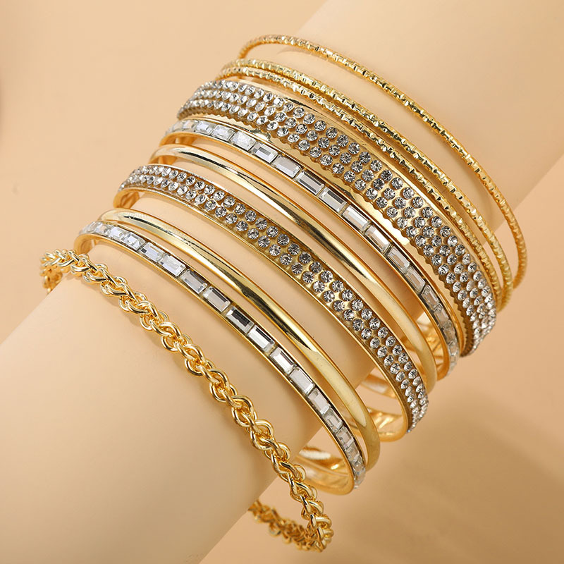 Fashion Geometric Alloy Plating Rhinestones Bangle 1 Set