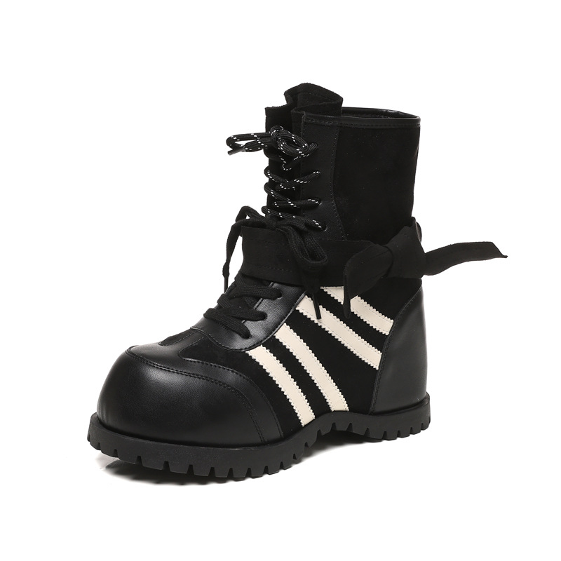 Boot nữ đế dày nâng chiều cao phong cách retro Anh Quốc — màu nâu