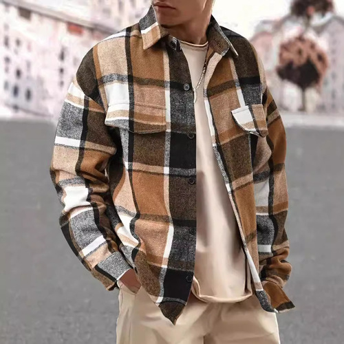 Elastic Bamboo Joints Autumn/Winter Slimming TEMU SHEIN Bestselling Flannel Grid Long-Sleeve Fringe