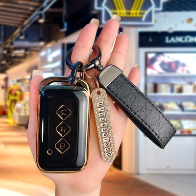 Car key bag, Xinghui Xingchen car supplies modification - type-c-black-black-diamond-rope-gold-number-plate