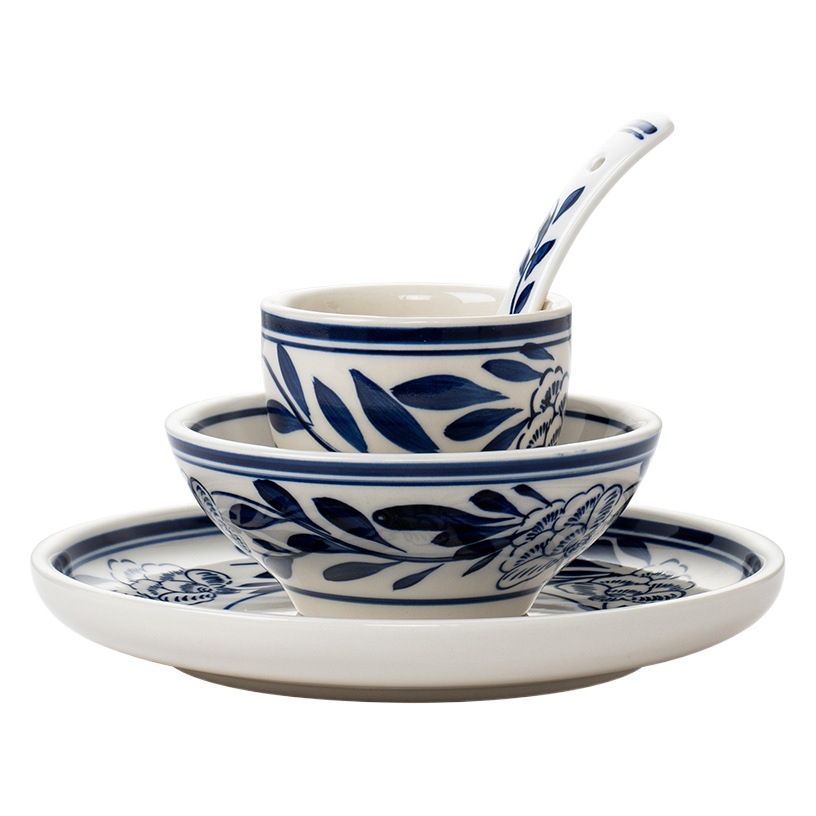 Vintage ceramic table decoration four-piece set Hunan cuisine farm table tableware hot pot restaurant oil dish soil vegetable bowl dining bowl dish