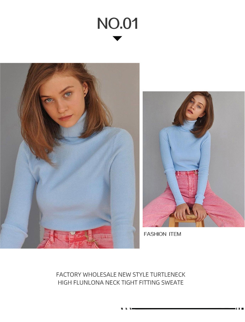 Women's High Collar Knitted Pullover Long Sleeve Sweater Top_voghion.com