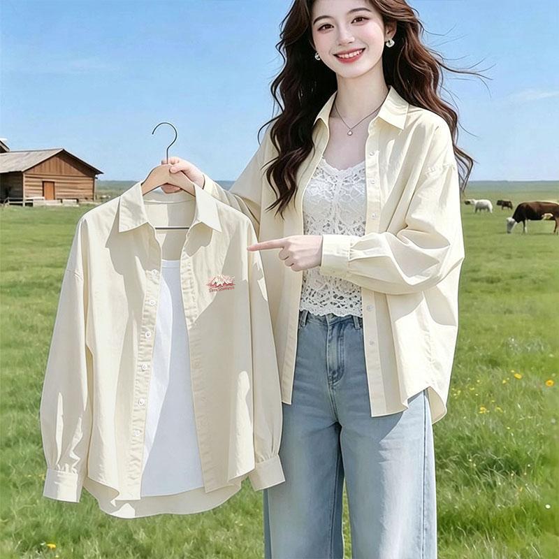 Polo Collar Spring and Autumn Thin Style 2026 New Sun Protection Trendy Shirt for Women with Buttons, Simple Long-Sleeve Versatile Jacket Polo Collar Spring and Autumn Thin Style 2026 New Sun Protection Trendy Shirt for Women with Buttons, Simple Long-Sleeve Versatile Jacket