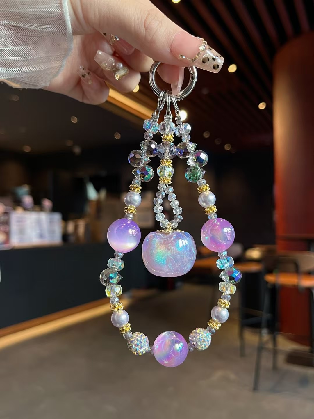 Nuevo sentido avanzado Heidi amatista con cuentas cadena de teléfono móvil hermoso caqui Ruyi cordón de teléfono móvil llavero colgante anti-pérdida