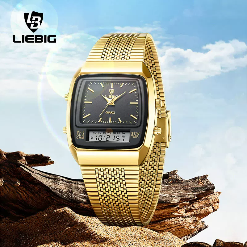 莱宾吉跨境爆款电子手表大表盘男士手表潮流夜光防水双显石英手表