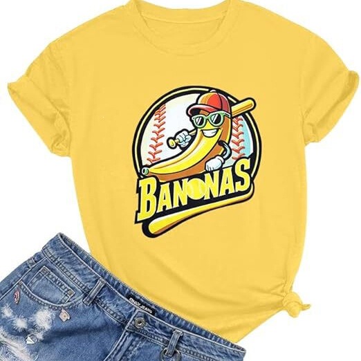 Banana Baseball Player T-Shirt Team Women's Baseball Mom European and American Cross-Border Hot Selling Short Sleeve T-Shirt Pure Cotton Banana Baseball Player T-Shirt Team Women's Baseball Mom European and American Cross-Border Hot Selling Short Sleeve T-Shirt Pure Cotton