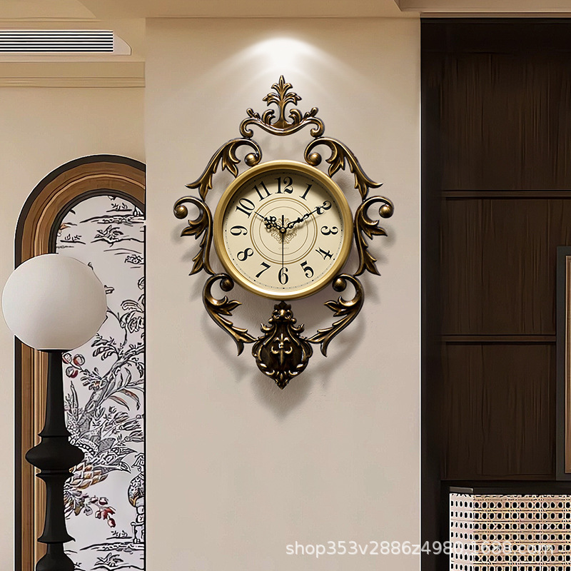 American-Style Living Room Home Clock Wall-Mounted Creative High-End Light Luxury Clock Wall Clock 2025 New Silent Wall Clock