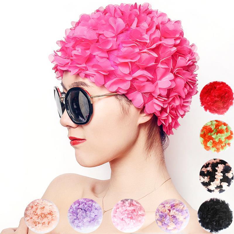 fashion bathing cap Long adult lovely enlarge Hair care bathing cap hot spring Three-dimensional petals Flower bathing cap cloth