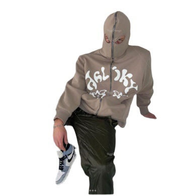 Zip Hoodie Alphabet Stars Long Sleeve Sweatshirt Y2K Hoodie Funny Weird Halloween Costumes