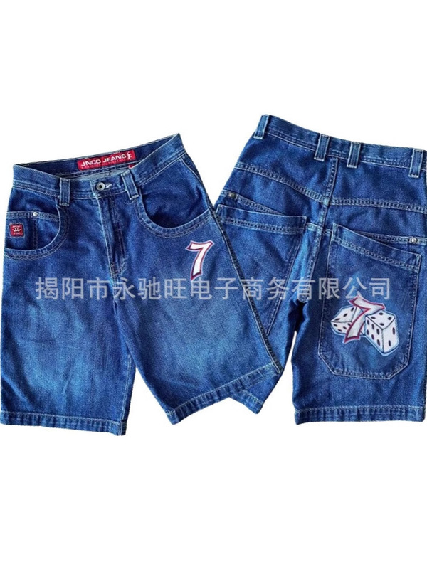European and American fashion brand JNCO lucky 7 sub-graphic printed Denim shorts Y2K pants men's 2024 summer new