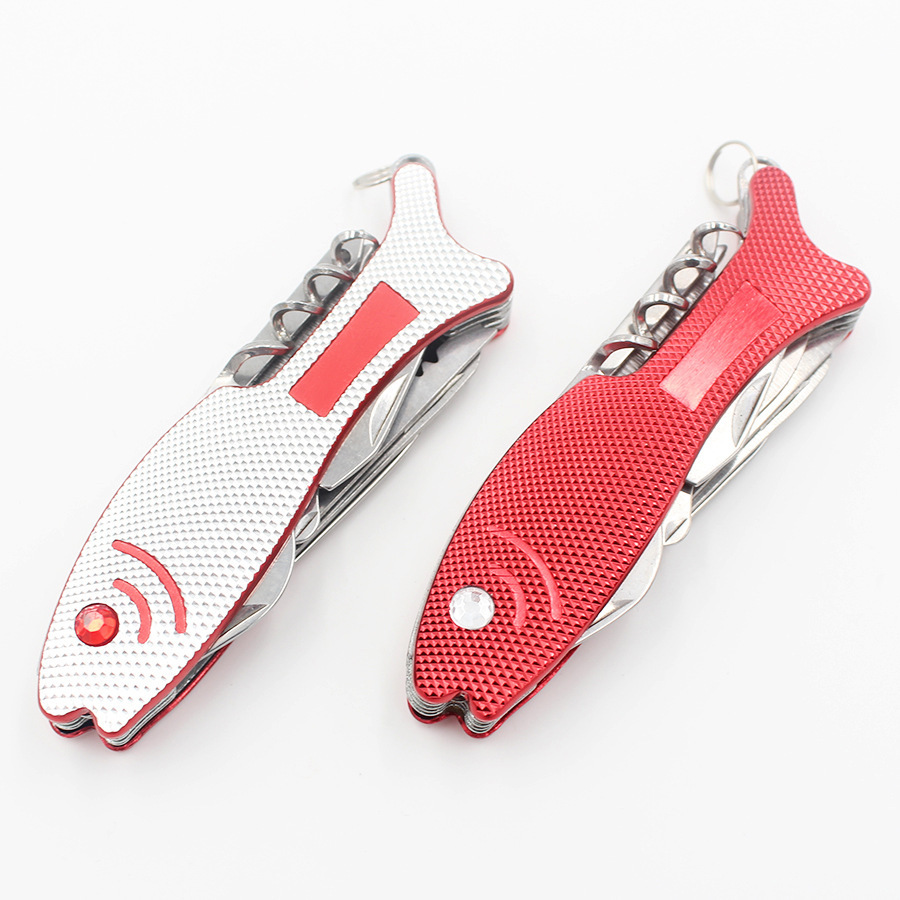 【厂家】热销11开不锈钢多功能鱼型小刀 瑞士军刀 折叠小刀