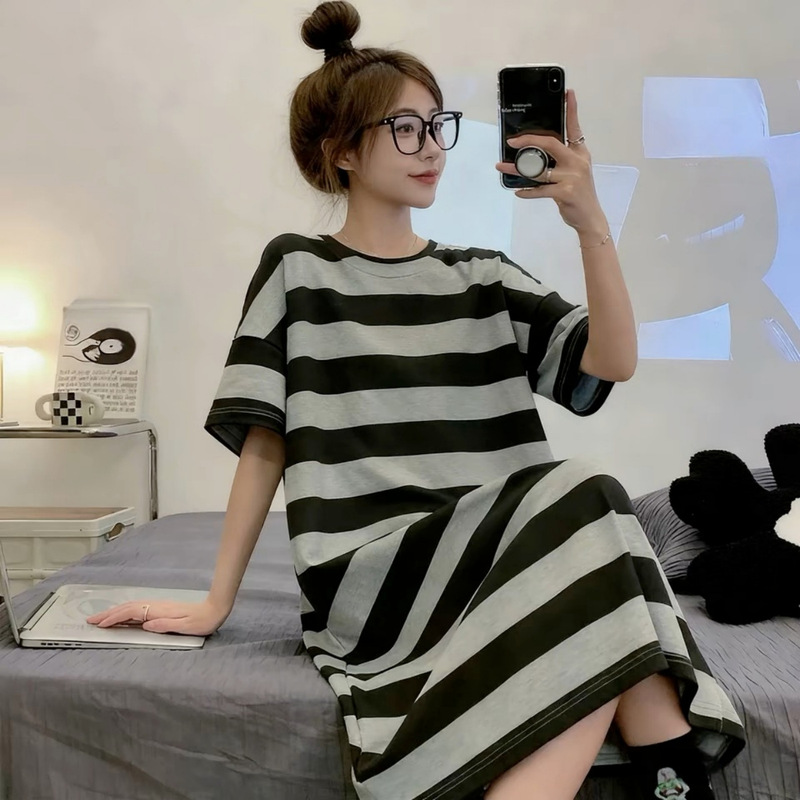 Women's Summer Thin Short-Sleeve Loose Nightgown 2026 New Style Sleepwear Cute Home Wear for Spring, Autumn, and Summer, Can Be Worn Outside Women's Summer Thin Short-Sleeve Loose Nightgown 2026 New Style Sleepwear Cute Home Wear for Spring, Autumn, and Summer, Can Be Worn Outside
