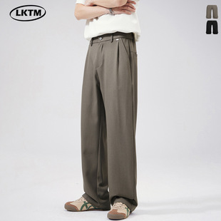 Lktm Men's Summer Ice Silk Single Pleat Casual Pants Men's Thin High-End Loose Wide-Leg Draped Small Pants