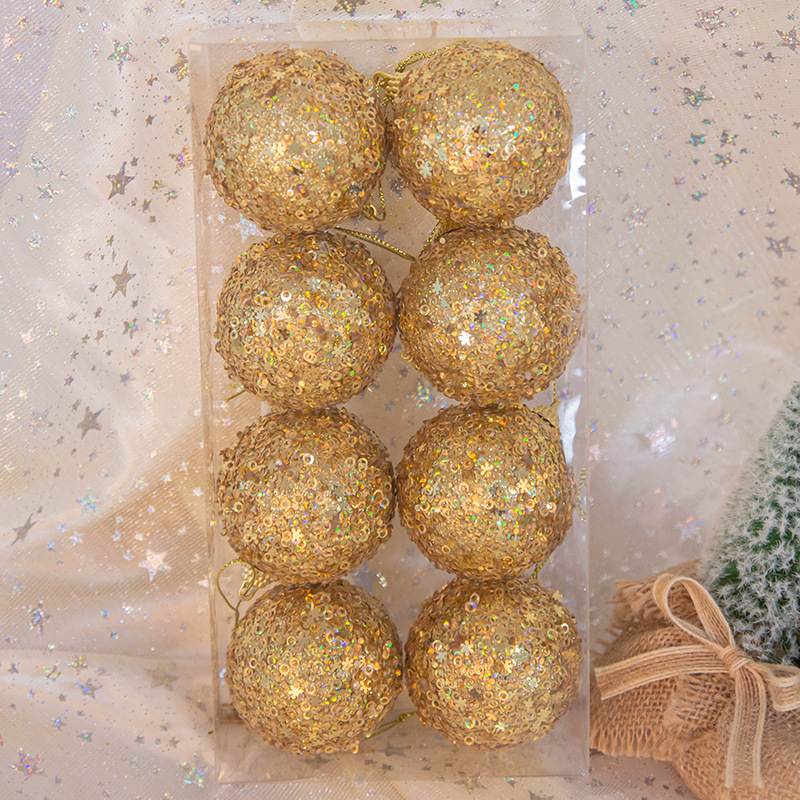 En stock decoraciones de Navidad 6cm de oro de espuma de copo de nieve de Navidad Bola 8 piezas en caja de árbol de Navidad bola colgante al por mayor