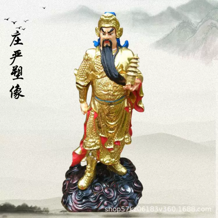 玻璃钢北方多闻天王神像 托塔天王李靖铜像摆件 佛寺山门佛像雕刻