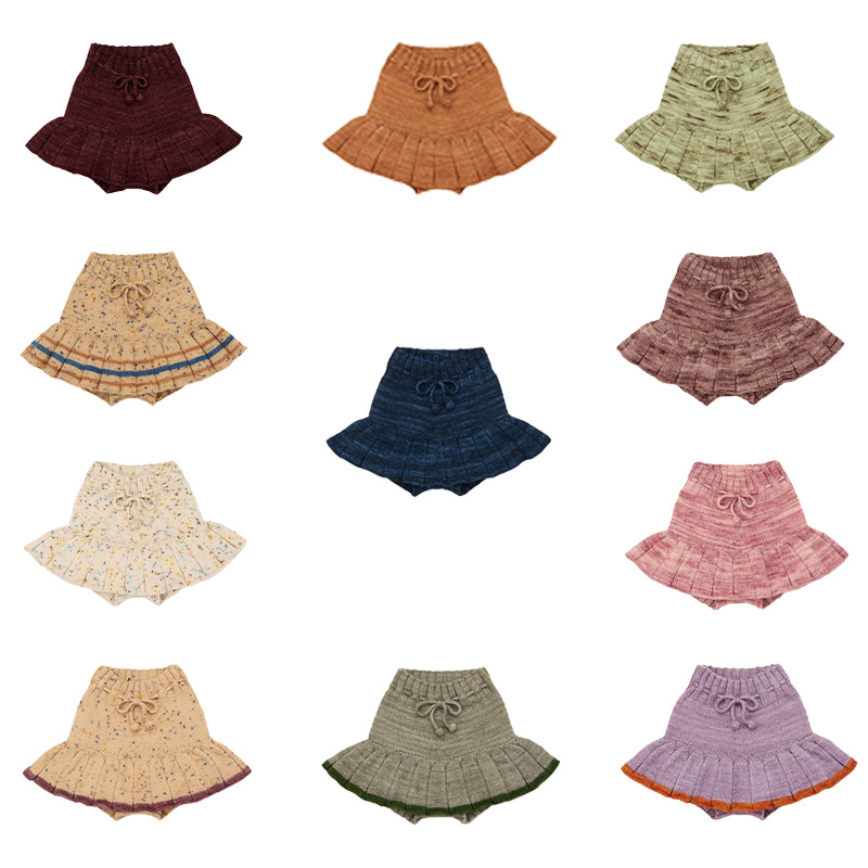 children's autumn knitted retro brand solid color trousers