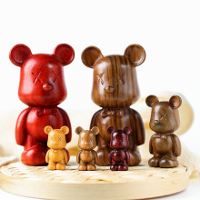 绿檀木雕网红暴力熊摆件 家居装饰品办公桌面手办木质小件工艺品