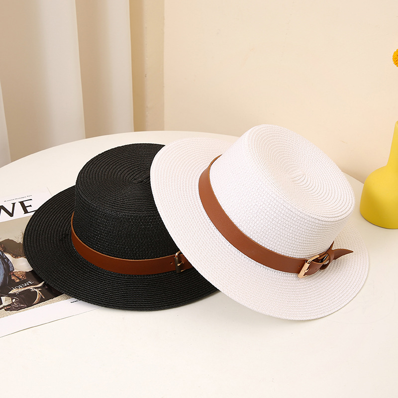 Women's Pastoral Solid Color Belt Buckle Wide Eaves Straw Hat display picture 2