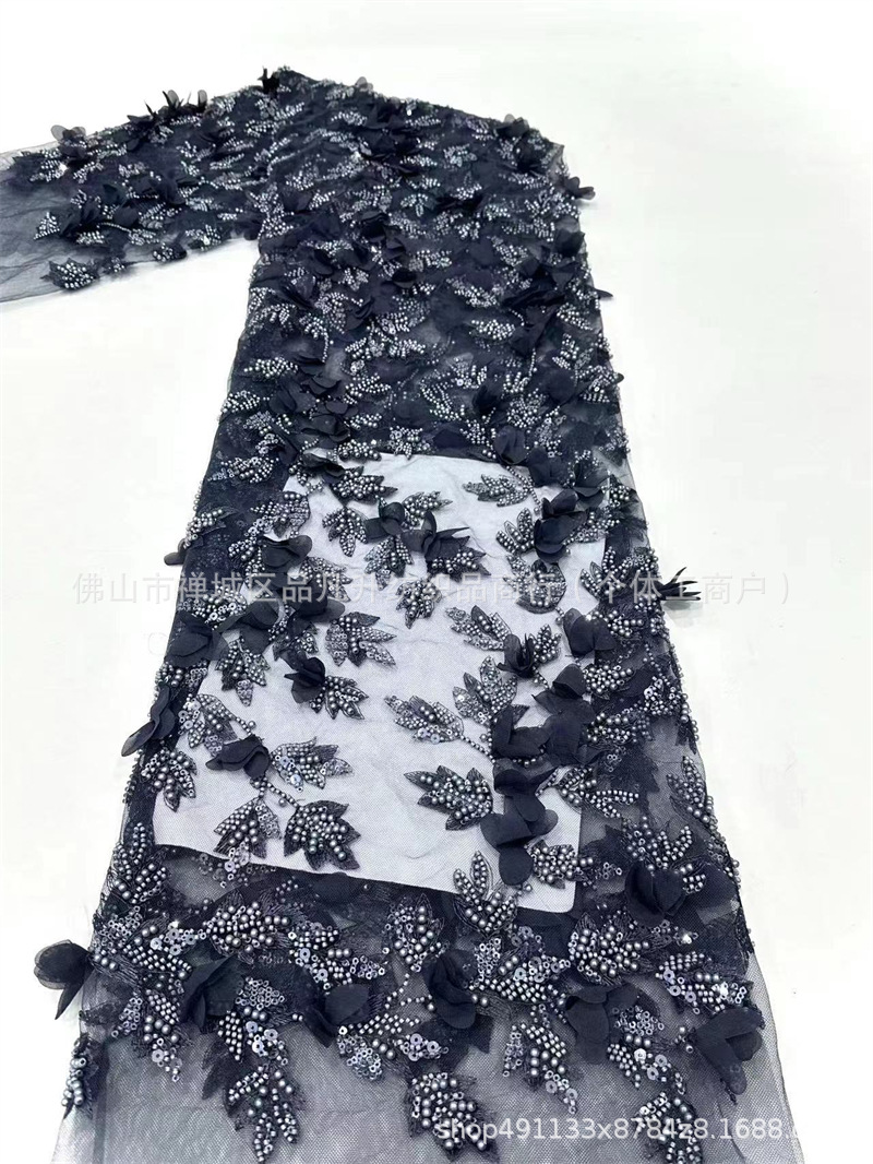 Embroiderado de tubo de perlas delicada tela de decalca hecha a mano, cuentas de burbuja, sequin, bordado de tubo de perlas, vestido de boda, tela