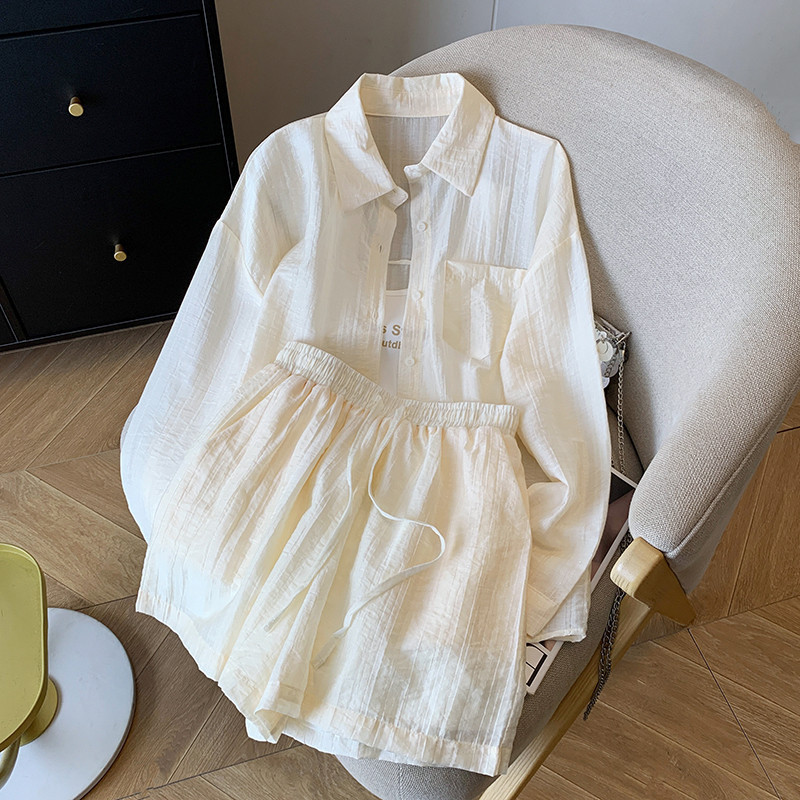T5C 夏服と日焼け止めシャツスーツの完全なセット女性のための 2025 新しいカジュアルシャツサスペンダーショーツ 3|undefined