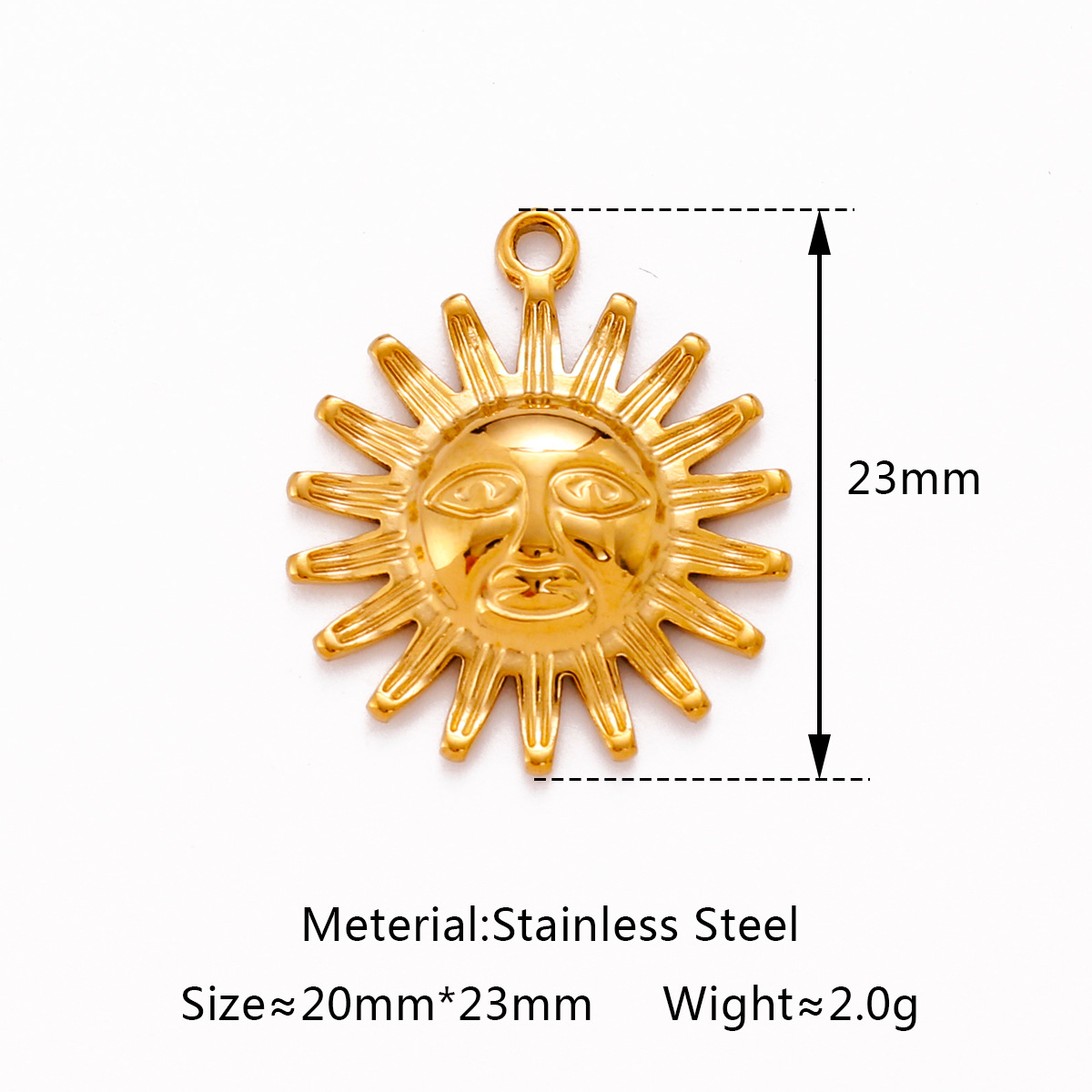 10g Weight 1 Piece 23mm 304 Stainless Steel Ion Plating (IP) Sun Smiley Face Pendant DIY Jewelry Accessories Bracelets Earrings