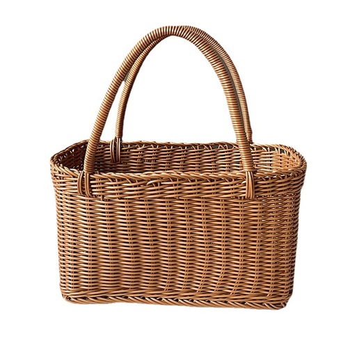 Imitation rattan woven shopping basket for household grocery shopping and sundries storage basket pet fruit gift picnic basket wholesale