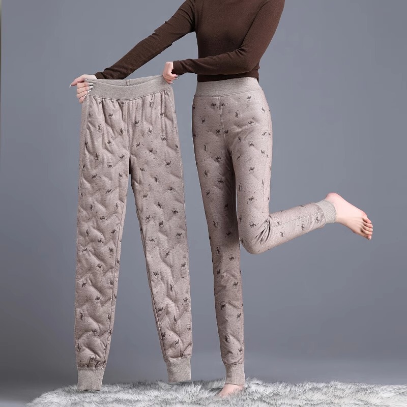 90 White Duck down Velvet down Pants Women's Underwear Winter High Waist Thickened Leggings Slimming Liner Northeast Warm Pants
