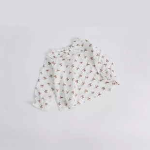 New Korean Style Baby Girl Base Shirt Girl Printed Lotus Collar Jacquard Doll Shirt Cotton Jacquard Shirt Shirt