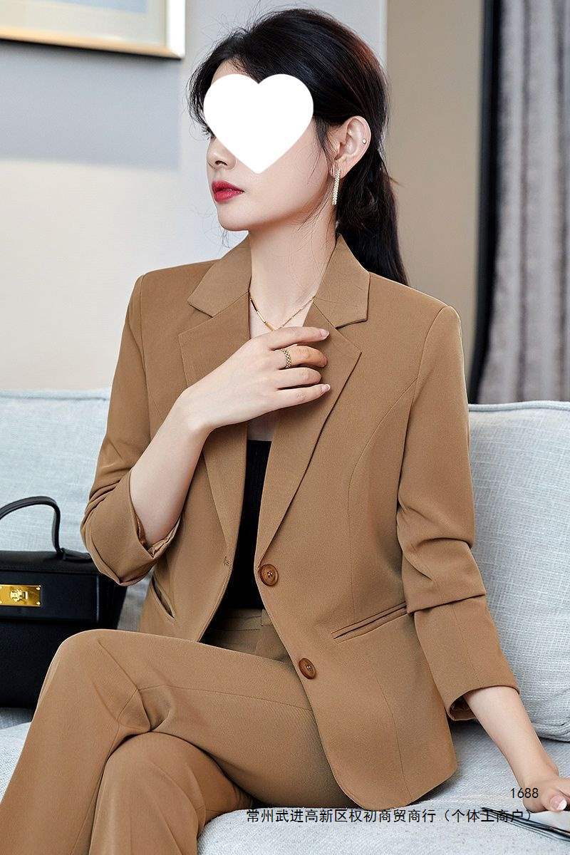 Khaki suit set, women's professional attire, elegant formal wear, spring and autumn fashion suit, trousers, three-piece work uniform