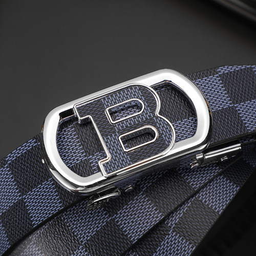 Men's belt automatic buckle letter plaid pattern business casual fashion belt live network