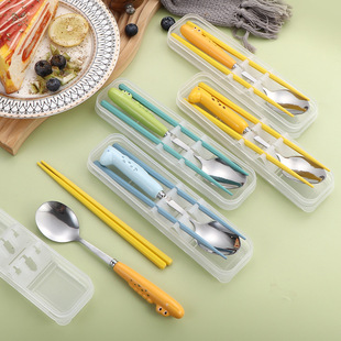 Ceramic Stainless Steel Tableware Cute Cartoon Student Chopsticks Spoon suit Travel Office workers Portable Storage Box