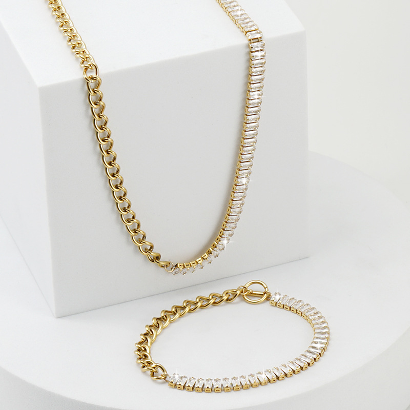 Holiday Occasion 304 Stainless Steel Material Fashion Geometric 304 Stainless Steel 18K Gold Plated Rhinestones Stainless Steel Bracelets In Bulk