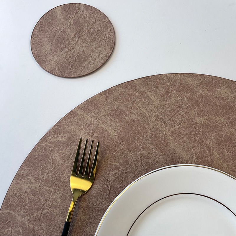 Barra de bar mantel de cuero redondo grueso retro, impermeable y a prueba de aceite, tapete de mesa, tapete de aislamiento térmico de mostrador de vajilla de sensación avanzada