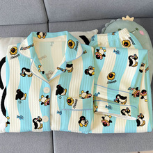 2025新款空气棉睡衣女款秋冬季保暖加厚可爱企鹅长袖薄夹棉家居服