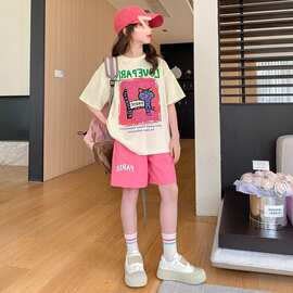 女童夏季短袖套装2026新款女大童夏装韩版T恤短裤儿童运动两件套