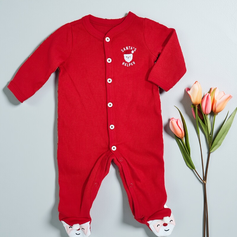 Foreign Trade Infant and Toddler Long-Sleeve Christmas Clothing, Unisex Baby Jumpsuit, Christmas Long-Sleeve Red Footed Romper
