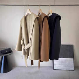 醉鼎!~精工之作！~chao细110支澳毛羊绒欧根纱镶嵌浴袍领毛呢外套