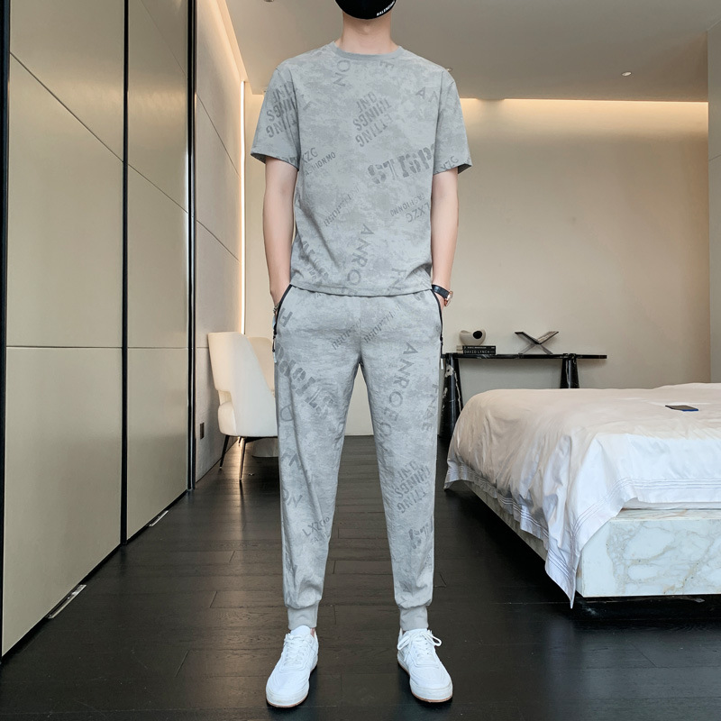 冰丝t恤男潮流夏天短袖迷彩两件套2025夏季新款男装夏装休闲套装