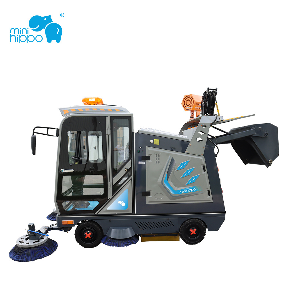 小河马全封闭电动驾驶式扫地车高压冲洗雾炮小区物业自卸清扫车