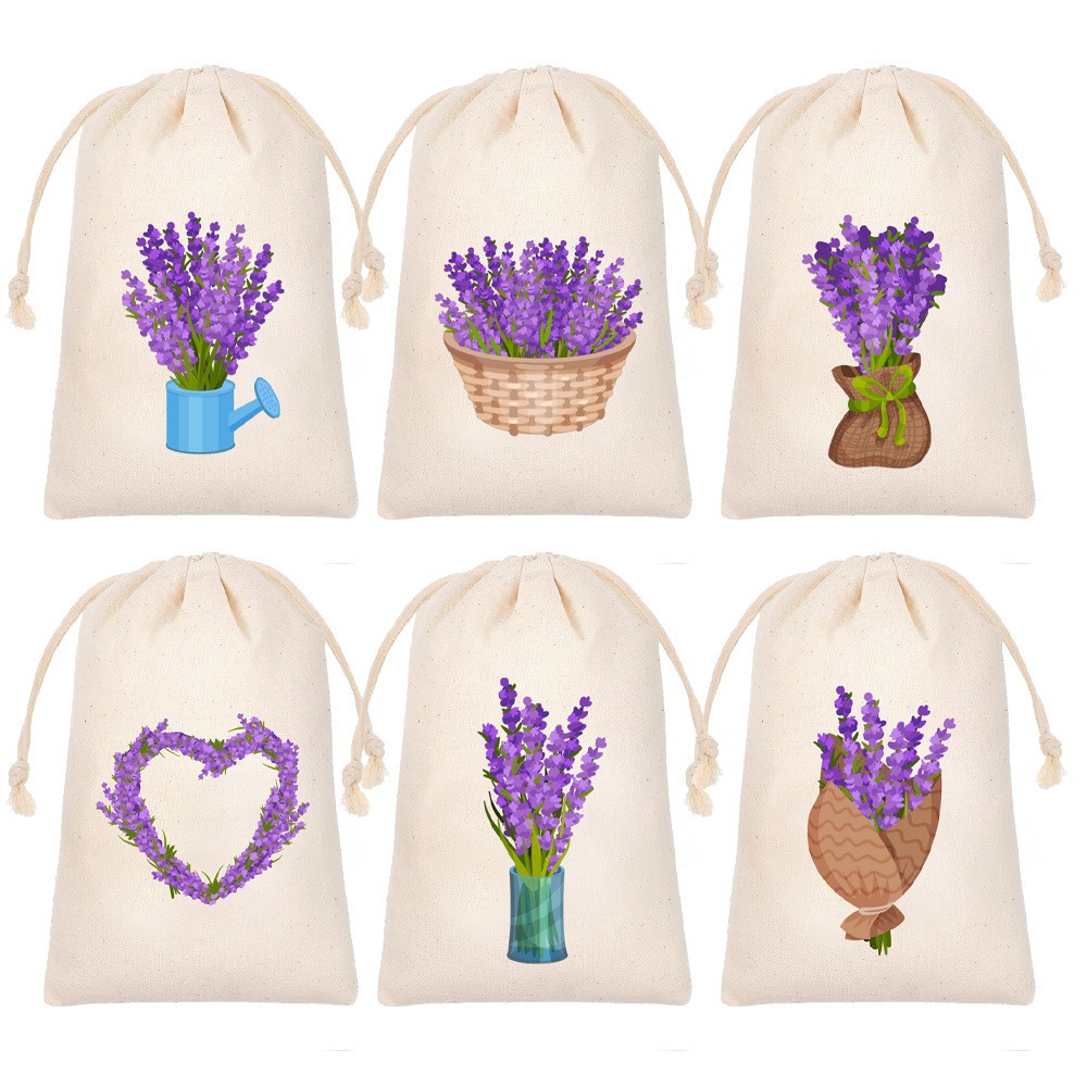 跨境temu棉布礼品袋帆布袋薰衣草收纳抽绳袋首饰包装袋束口袋
